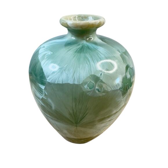 Louise Reding Studio Pottery Porcelain Vase Crystalline Glaze Green Signed 4” - Picture 3 of 14
